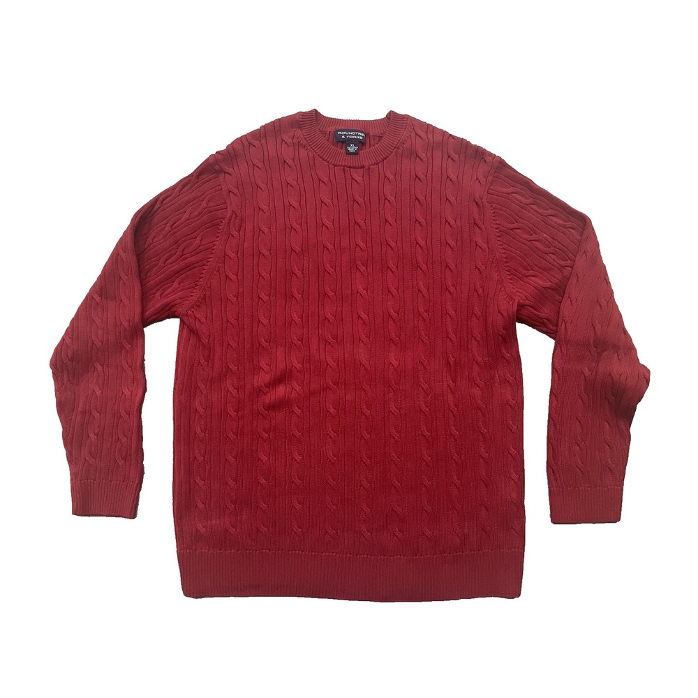 Vtg Y2K Roundtree & Yorke Cotton Cable Knit Red Pullover‎ Sweater XL